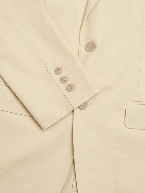 Stone Beige Linen and Cotton Suit Jacket Working Button Cuff