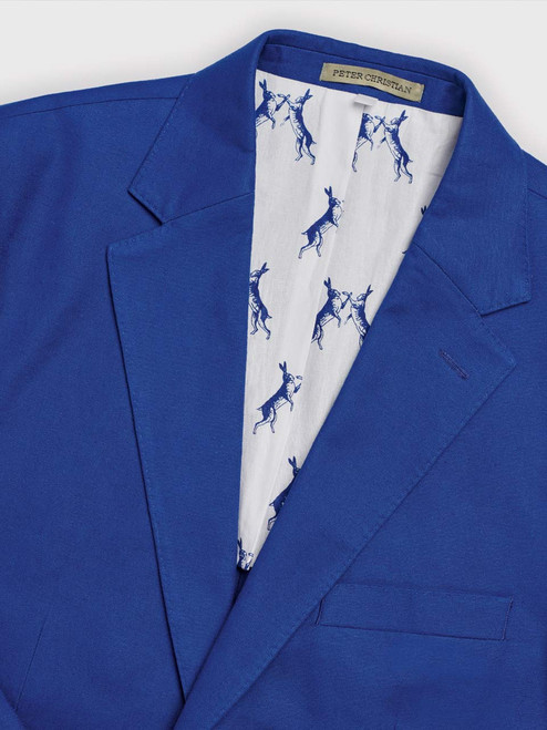 Blue Linen and Cotton Suit Jacket Lapels