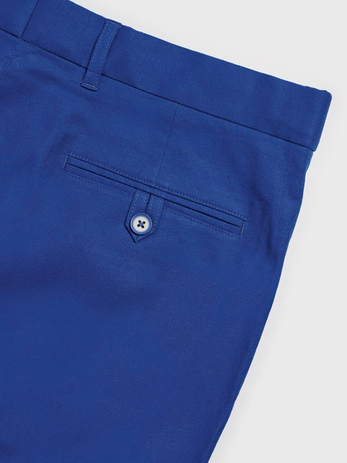 Men's Blue Cotton & Linen Suit Trousers Buttoned Back Pocket
