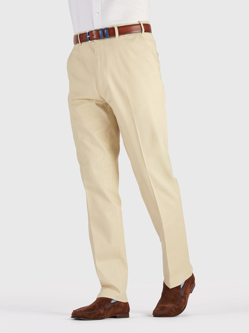 Men's Stone Beige Cotton Linen Suit Trousers On Model