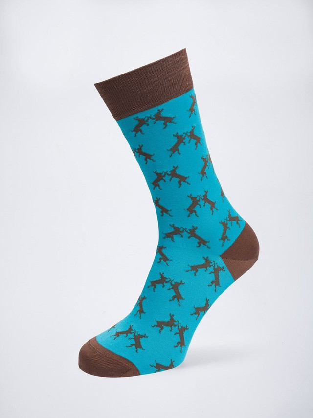 Turquoise Blue Mercerised Cotton Boxing Hares Socks | Peter Christian