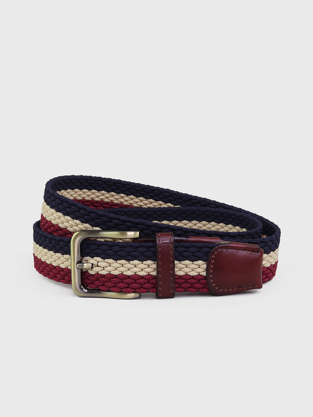 Woven Elastic Blue Belt with Sky-Blue and Beige Pattern