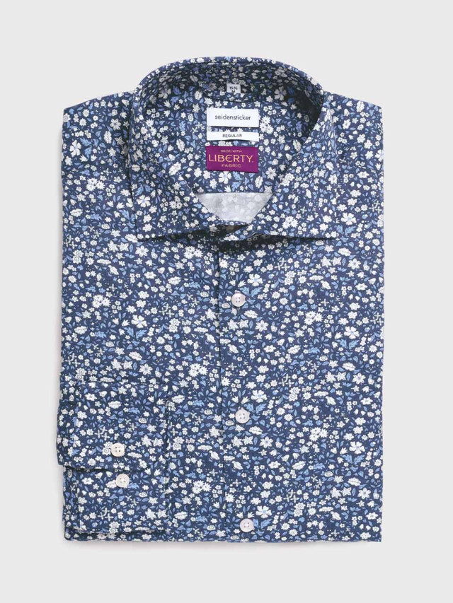 Men's Navy Liberty Print Seidensticker Shirt