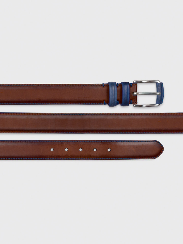 Mens Tan & Blue Madrid Leather Belt