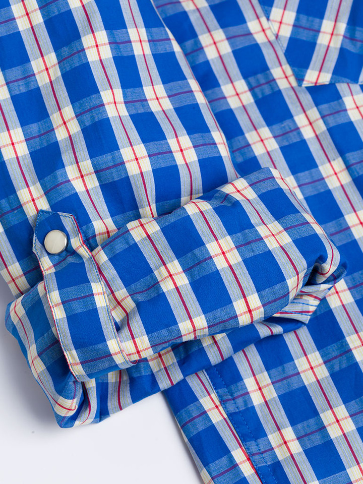 Blue Western Long Sleeve Shirt Cuffed Sleeve