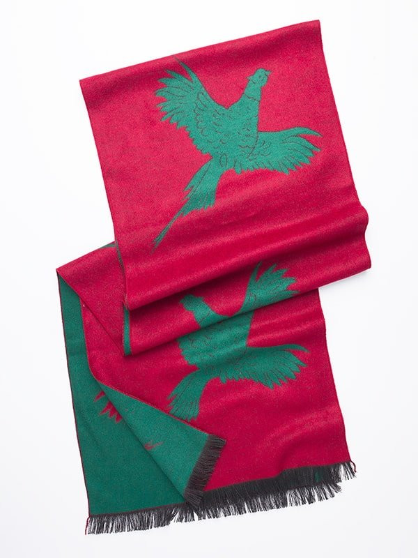 Red and Green Pheasant Print Scarf