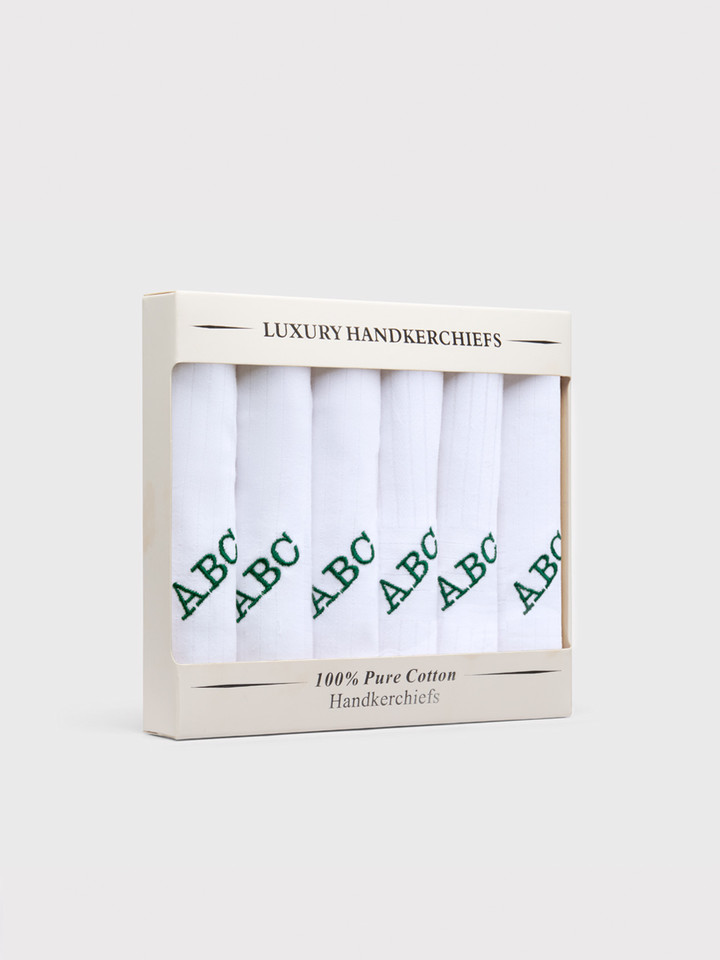6 Pack White Handkerchief Monogrammed