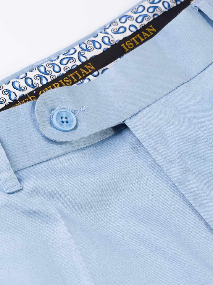 Men's Sky Blue Finest Cotton & Silk Chino Trousers Button