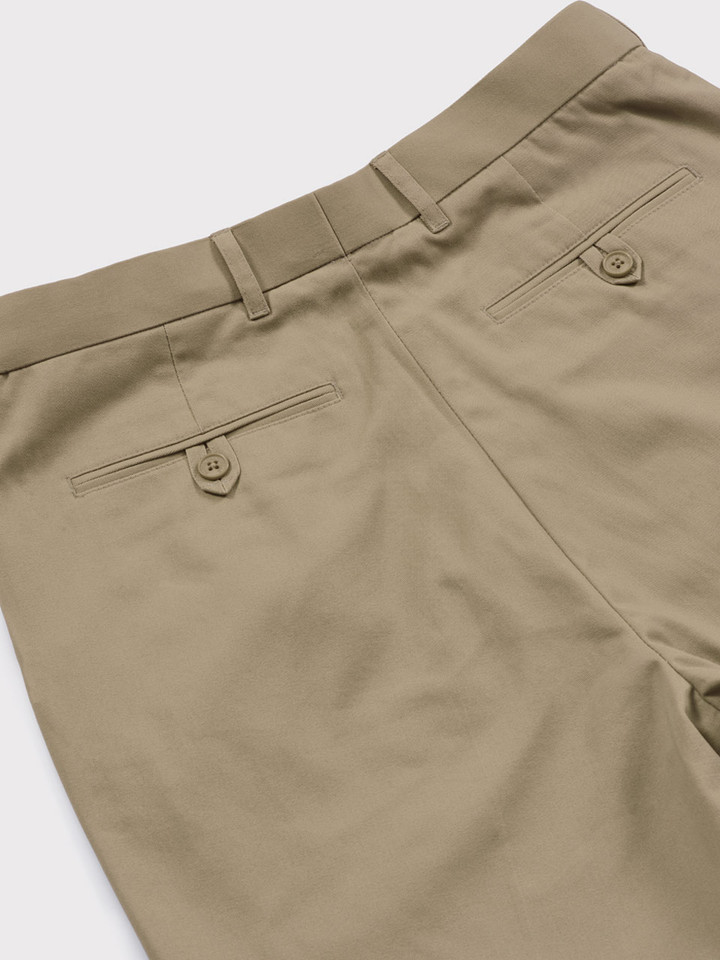 Mens Sand Pleated Chino Trousers Fabric Back Pockets