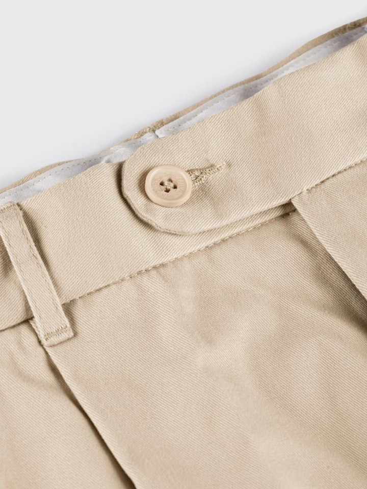 Mens Stone Pleated Chinos Button Closeup