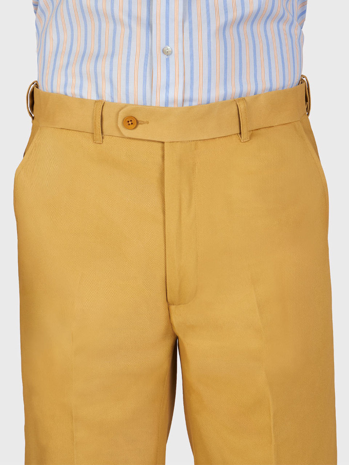 Mens Mustard Flat Front Chinos on Model Front