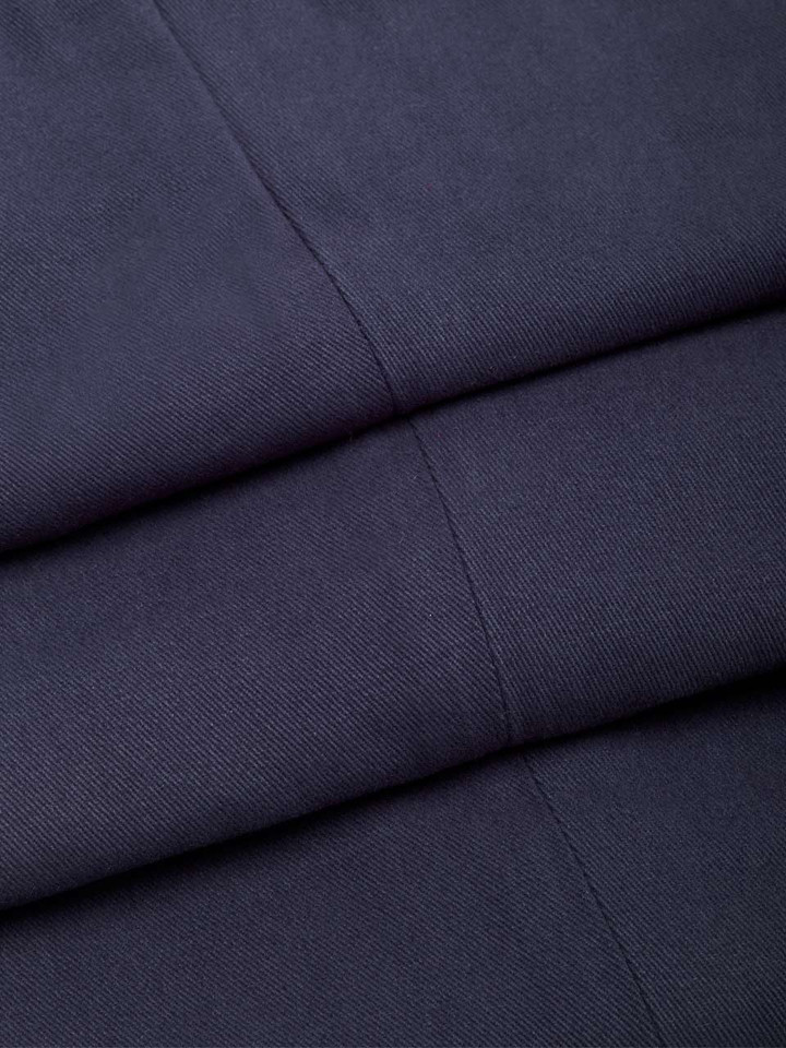 Men's Navy Blue Flat Front Chino Trousers Fabric Closeup