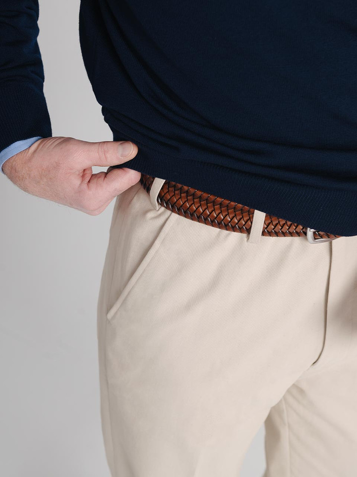 Men's Stone White Flat Front Chino Trousers Belt Loops