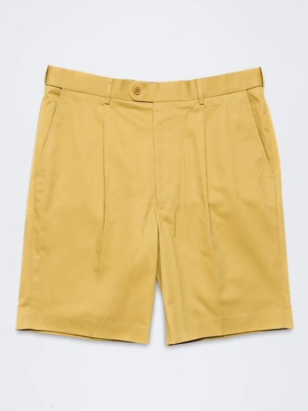 Men's Mustard Yellow Cotton Pleated Shorts