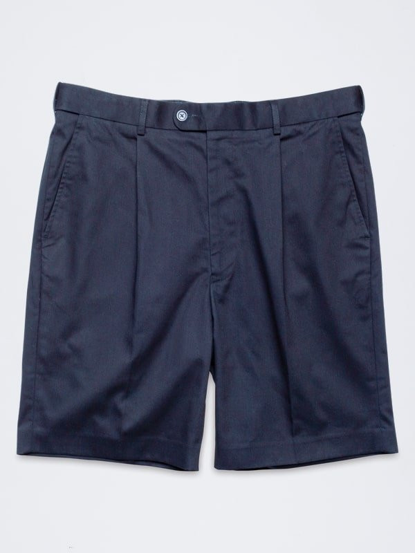 Men's Navy Blue Cotton Pleated Chino Shorts