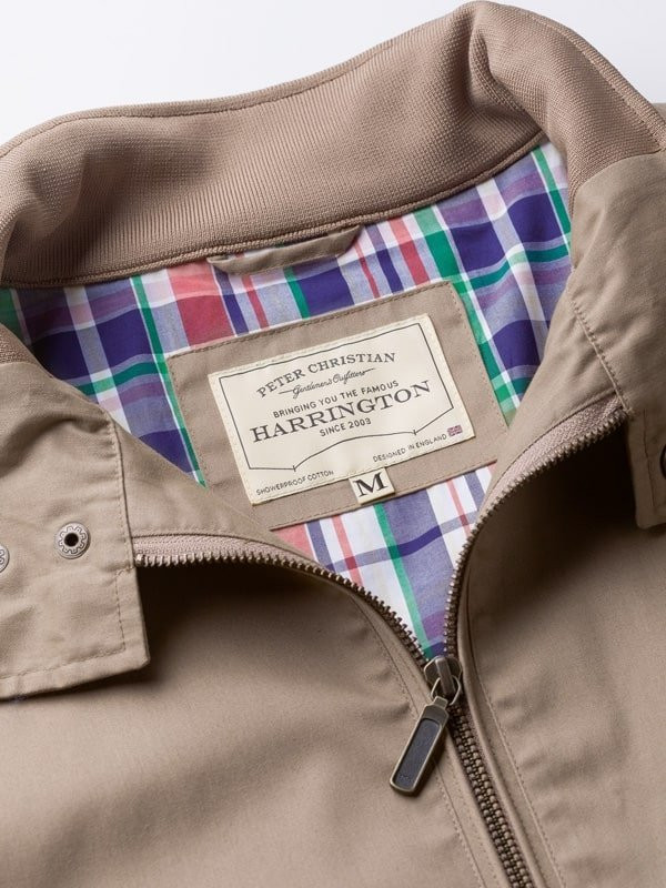 Men's Sand Beige Harrington Jacket collar