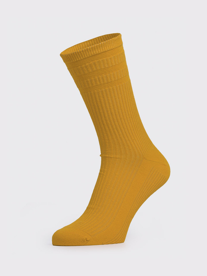 Mens Mustard HJ Soft Top Cotton Socks on Foot