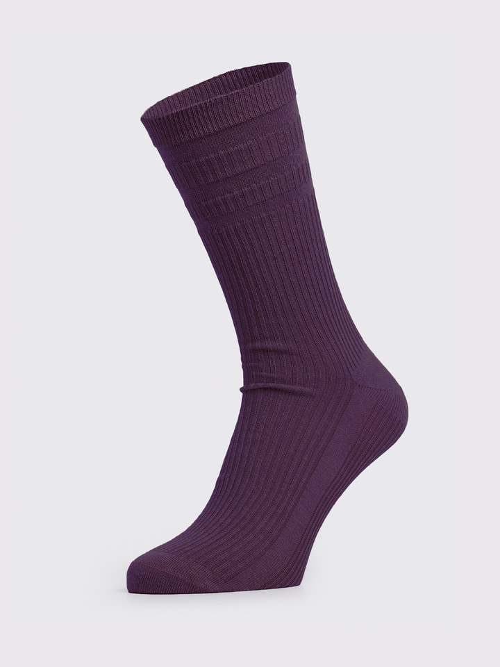 Mens Purple HJ Soft Top Cotton Socks on Foot