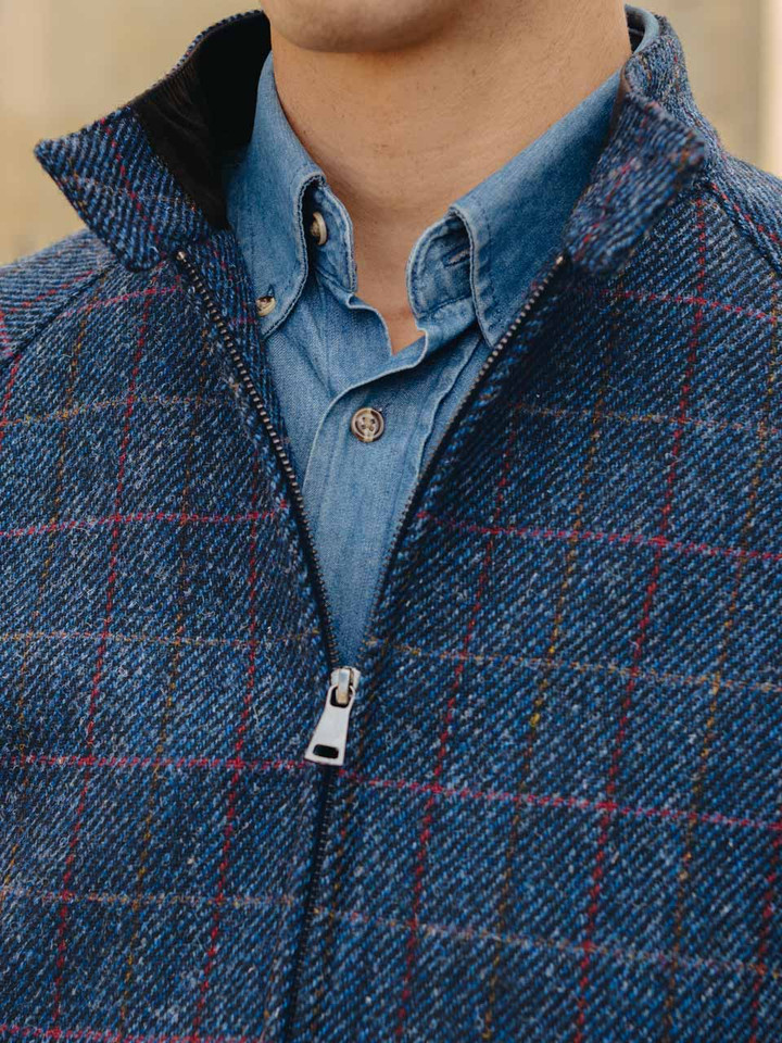 Mens Navy Harris Tweed® Harrington Jacket Closeup