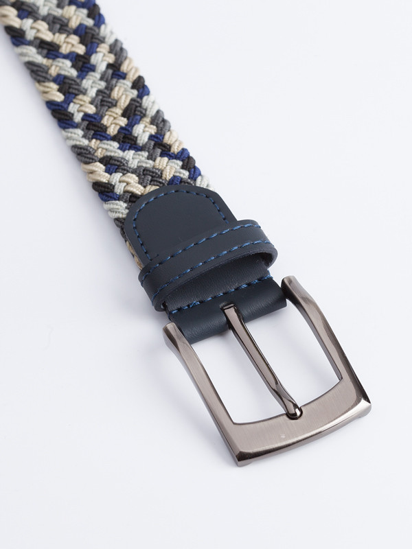 Men's Grey Woven Elastic Belt Metal Buckle