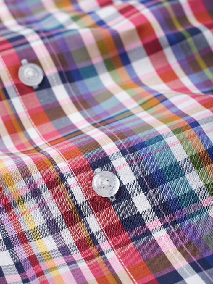 Men's Red Cotton Check Shirt Fabric Close Up