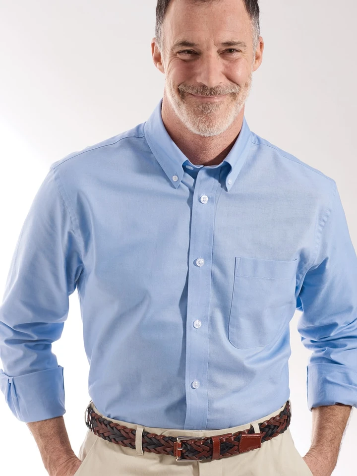 Men's Blue Cotton Oxford Shirt on model