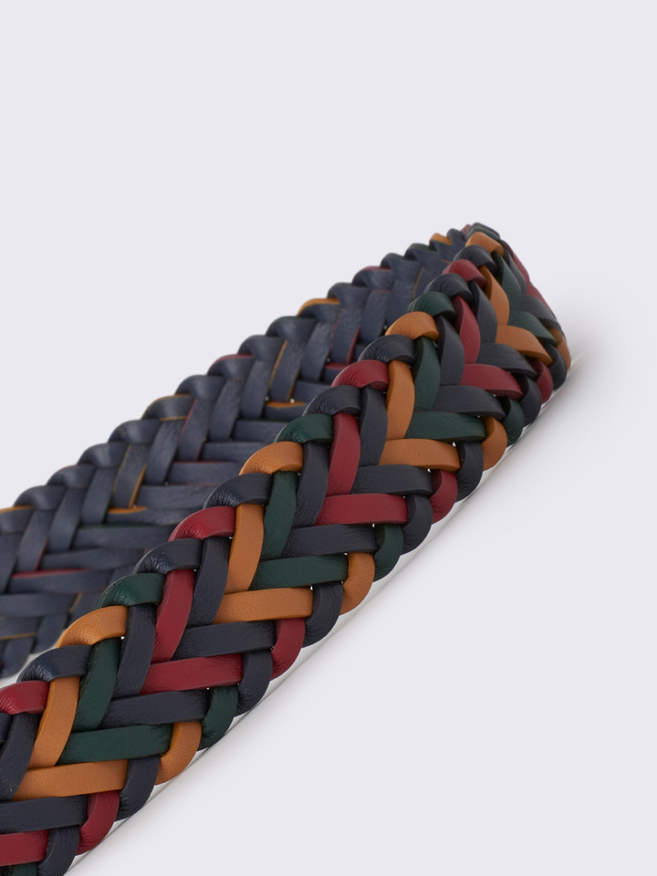 Leather Braided Belt in Multi Coloured Close Up