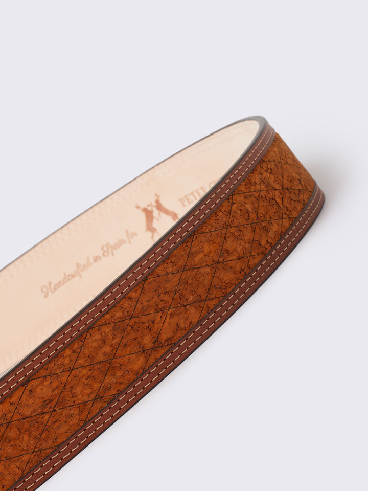 Sustainable Tan Cork Inlaid Handmade Leather Belt