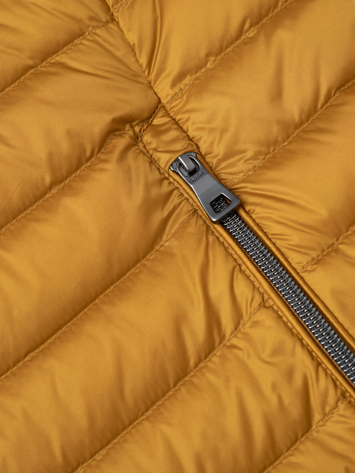 Mustard Geox Respira Lightweight Down Gilet Zip Close Up