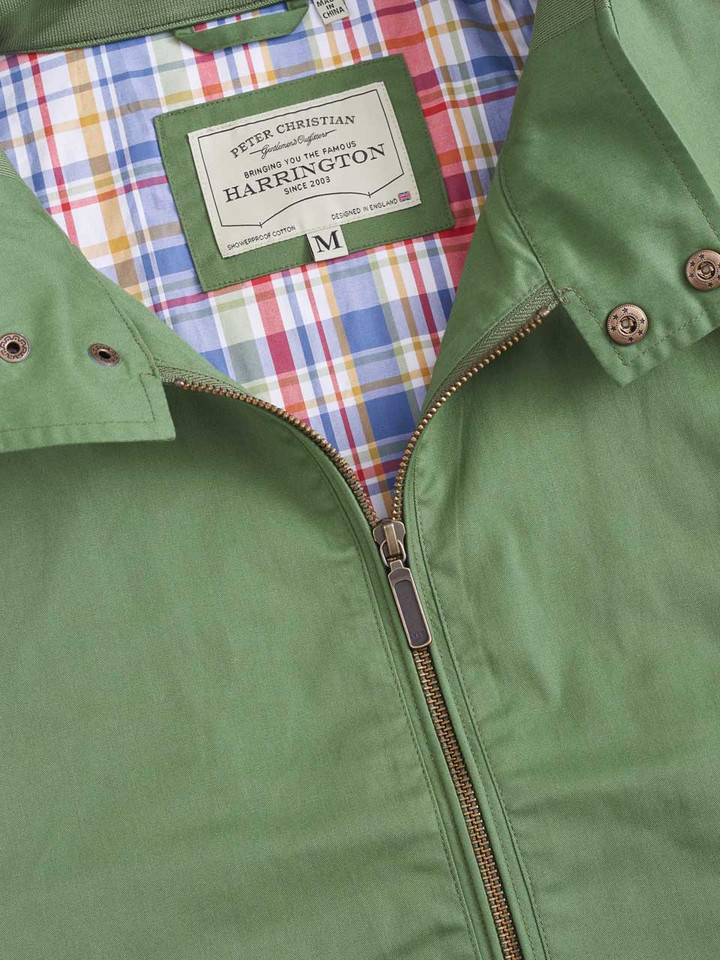 Men's Green Harrington Jacket Open Collar
