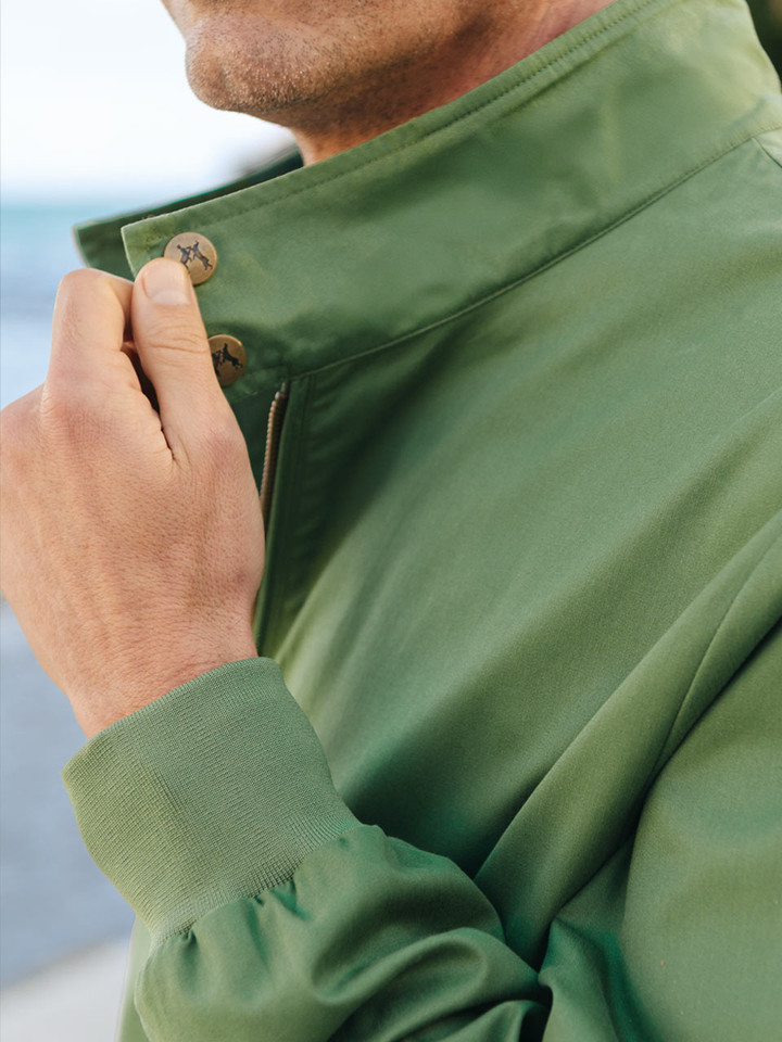 Men's Green Harrington Jacket Collar Detail