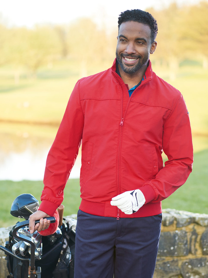 Men's Red Geox Bomber Jacket on Model