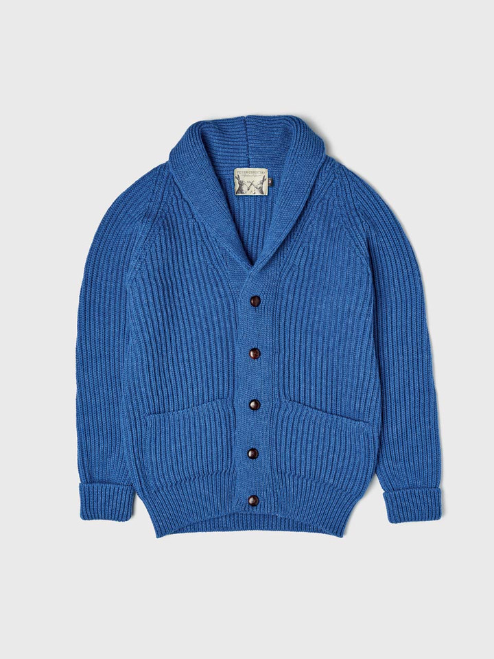 Men's Blue Shawl Neck Cardigan