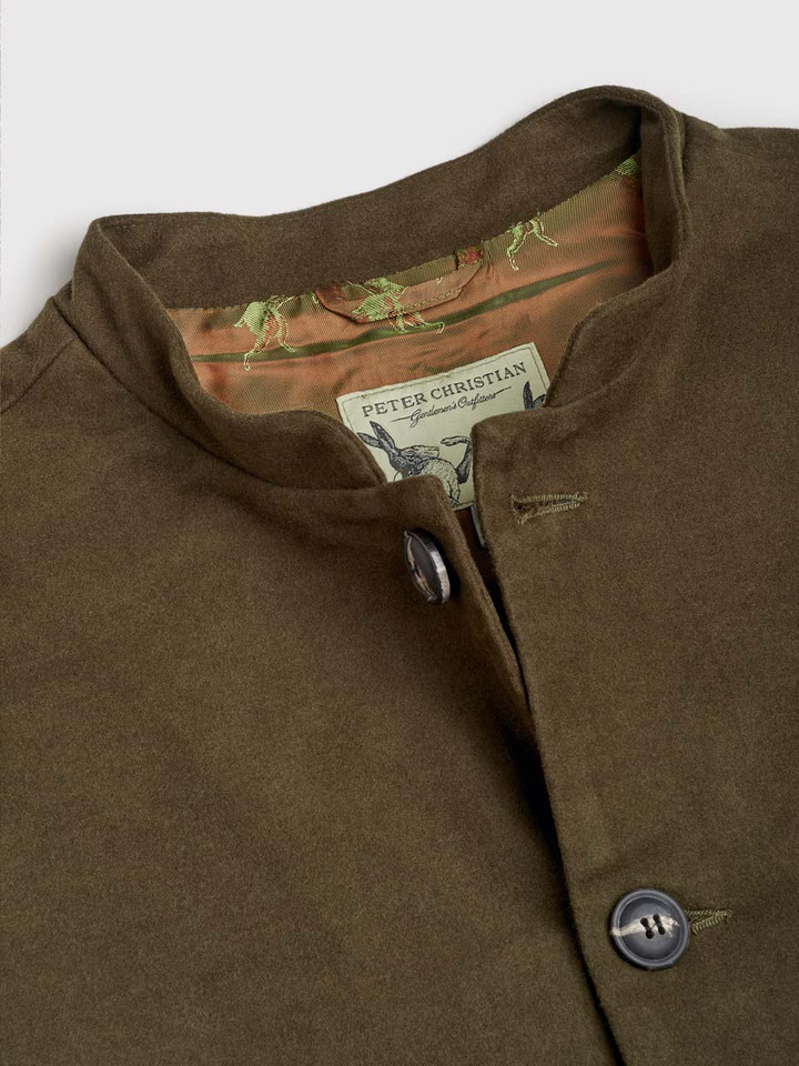 Green Nehru Moleskin Gilet Collar