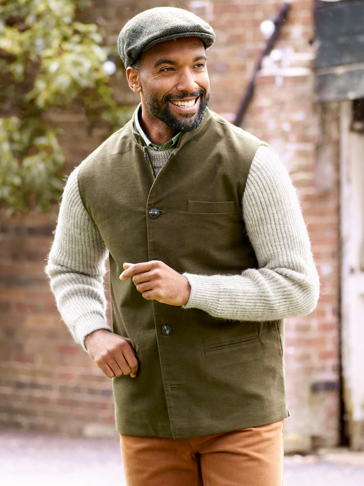 Green Nehru Moleskin Gilet Model