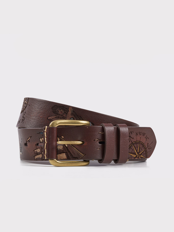 Mens Nautical Hand Painted Leather Belt