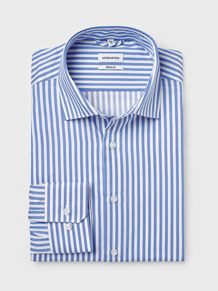 Men's Blue & White Stripe Seidensticker Long Sleeve Shirt