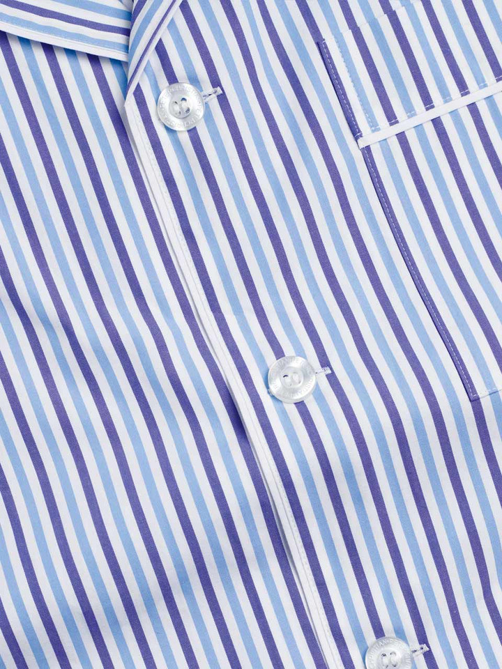 Men's Blue Striped Cotton Short Pyjama Fabric Close Up