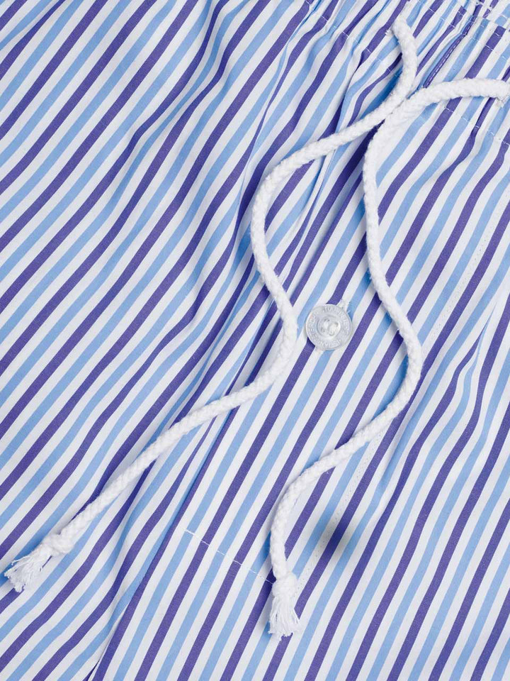 Men's Blue Striped Cotton Short Pyjama Tie Waist
