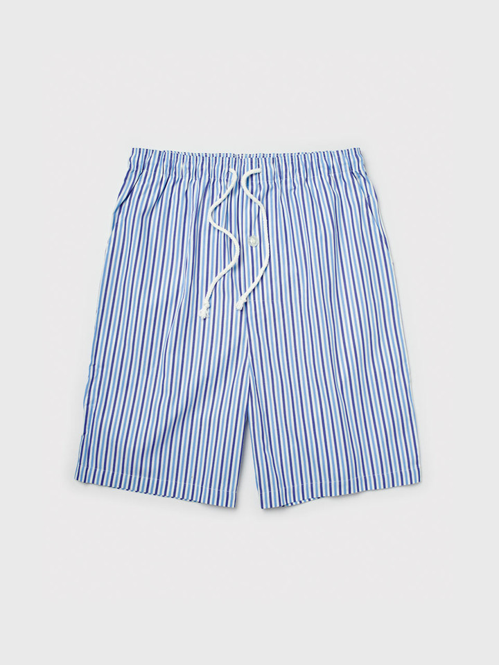 Men's Blue Striped Cotton Short Pyjama Shorts