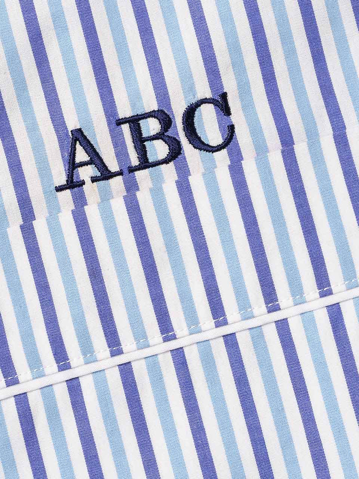 Men's Blue Striped Cotton Short Pyjamas Monogrammed Closeup