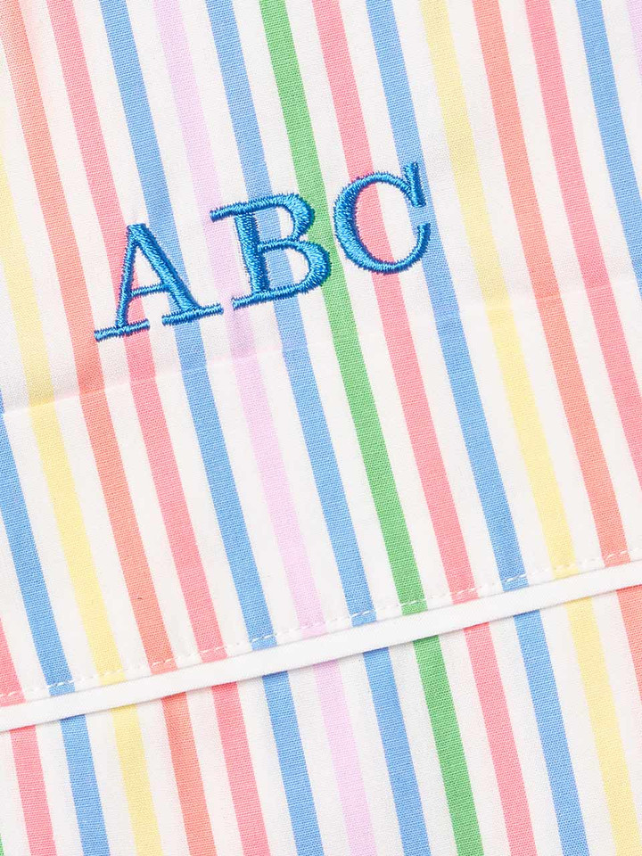 Multicoloured Striped Short Pyjamas Monogrammed Closeup