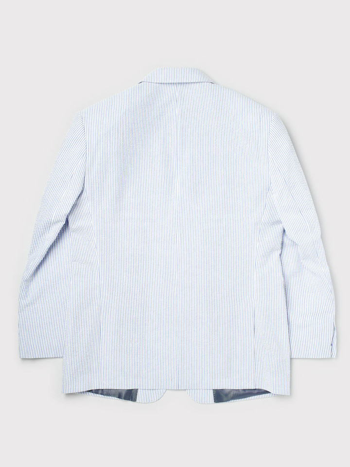 Men's Blue and White Stripe Seersucker Jacket Back