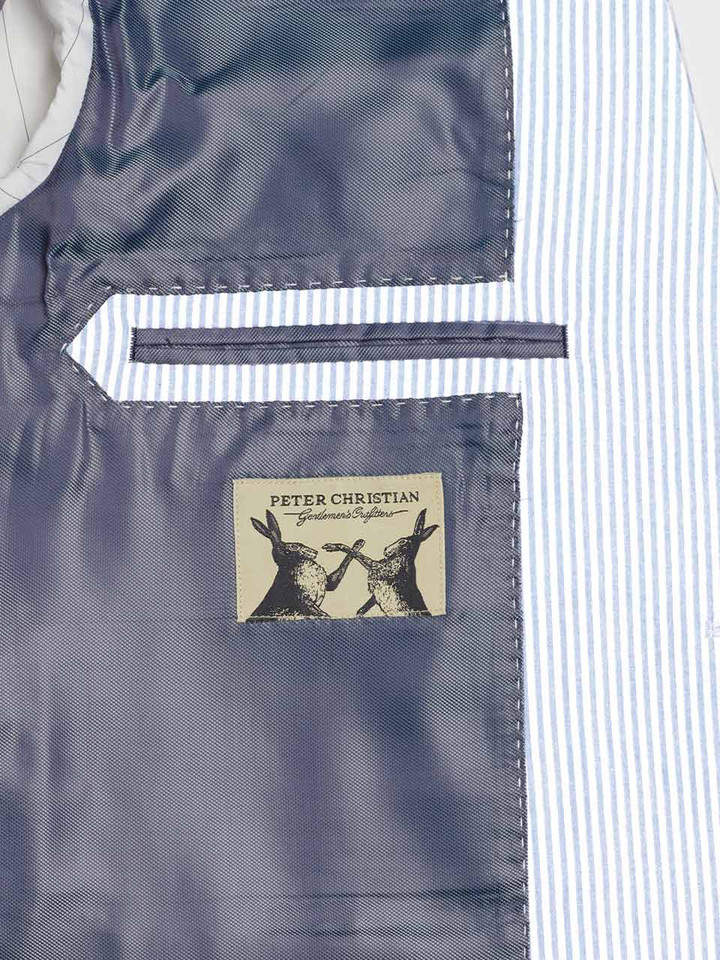 Men's Blue and White Stripe Seersucker Jacket 2nd Inner Pocket