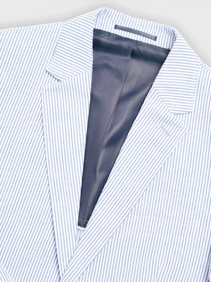 Men's Blue and White Stripe Seersucker Jacket Lapels