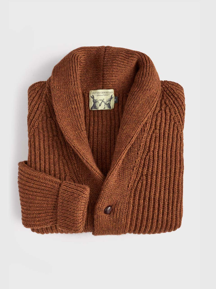 Cinnamon Shawl Neck Cardigan Folded