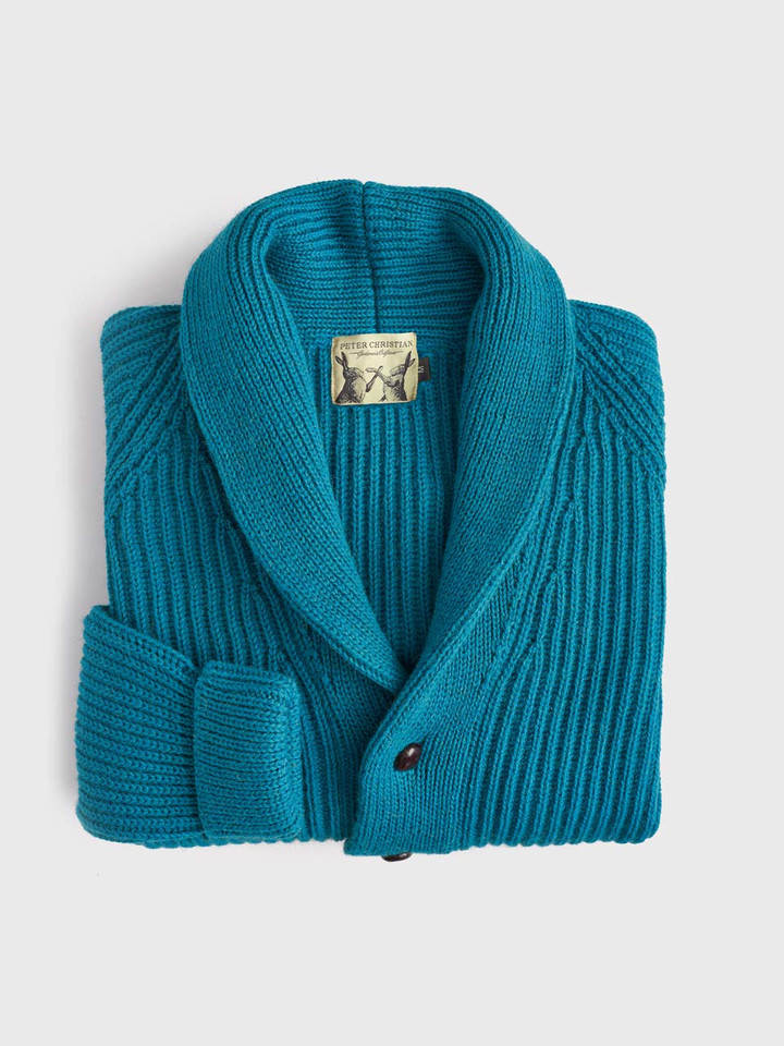 Kingfisher Shawl Neck Cardigan Folded