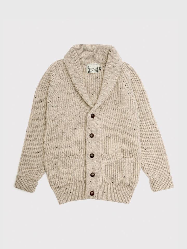 Men's Oat Beige Shawl Neck Cardigan Flat