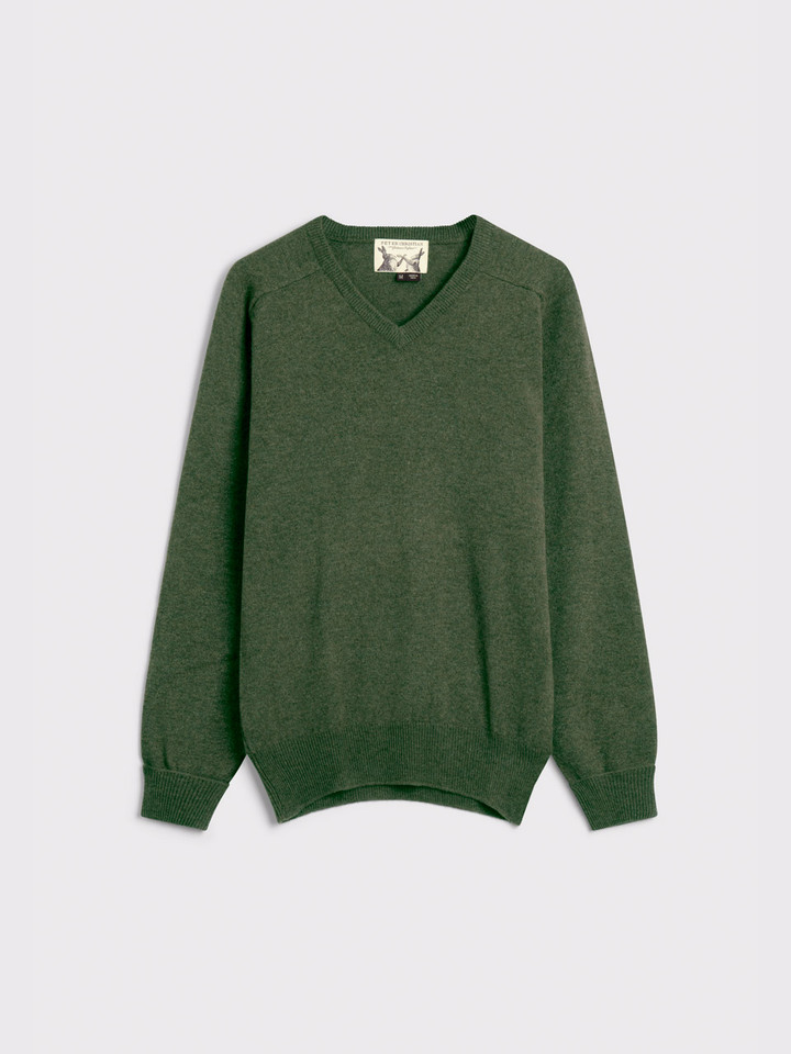 Green 100% Lambswool V-Neck Sweater