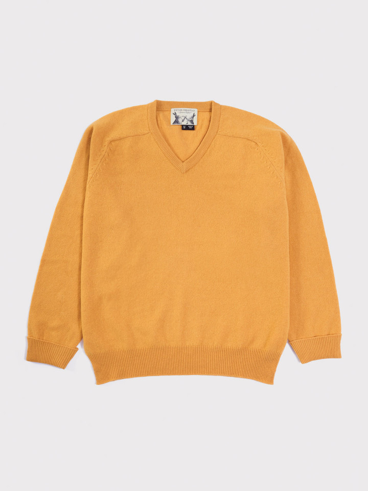 Men's Gold Lambswool V-Neck Sweater